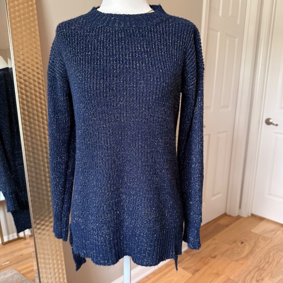 Copper Key Sweater Womens Blue Sparkle Long Sleeve Knit Casual Size S - Picture 1 of 5
